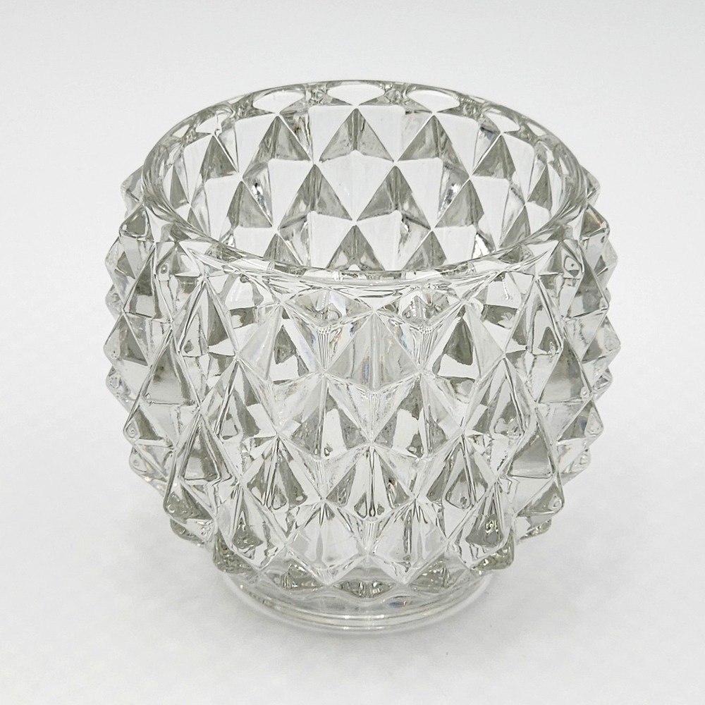 Vintage Clear Pressed Glass Diamond Pyramid Point Votive Ambient Candle Decor